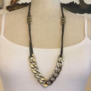 Multi strand black chrome gold link long necklace